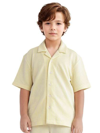 RARE ONES Boys Textured
                    Cuban Collar Cotton Casual Shirt