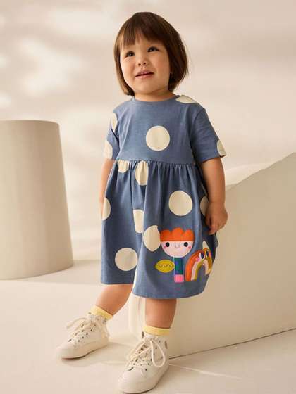 INCLUD Girls Polka Dot
                      Printed Applique Fit & Flare Dress