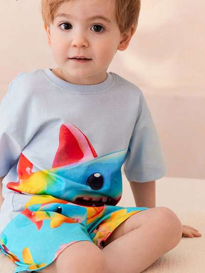 INCLUD Boys Shark
                    Printed T-shirt with Shorts