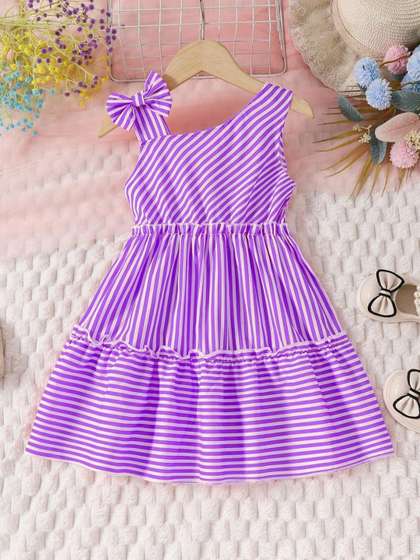 Miss & Chief Striped
                    Asymmetric Neck A-Line Dress