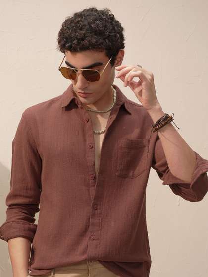 HIGHLANDER Spread
                        Collar Long Sleeves Slim Fit Dobby Cotton Casual
                        Shirt