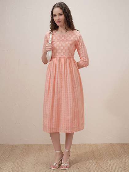 Vishudh Women Round
                        Neck Cotton Fit and Flare Dress