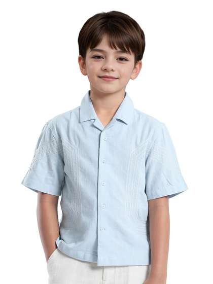 RARE ONES Boys Uno Cuban
                    Collar Cotton Shirt