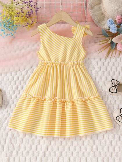 Miss & Chief Girls
                    Striped One Shoulder Fit and Flare Dress