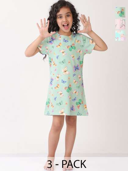 Anthrilo Girls Abstract
                    Printed Knee Length Nightdress