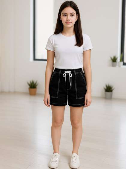 Seetoo Girls Loose Fit Denim Shorts