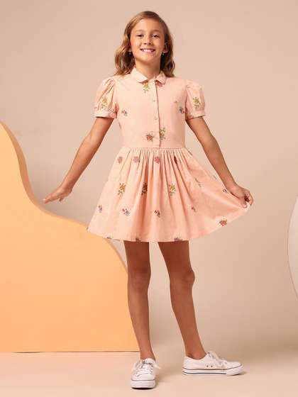 U.S. Polo Assn. Kids
                    Girls Floral Print Gathered or Pleated Fit &
                    Flare Mini Dress