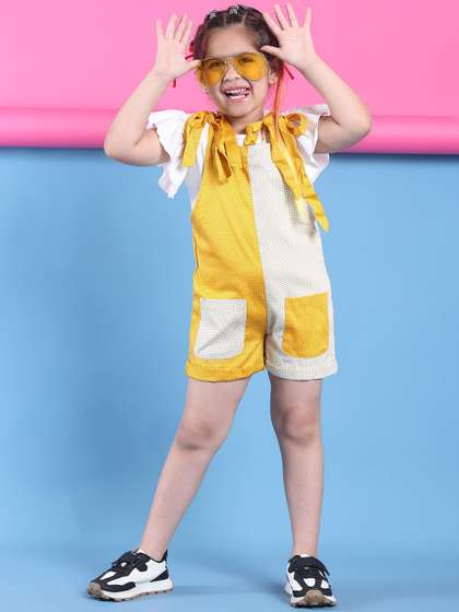 Baawri Girls
                    Colourblocked Polka Dot Printed Cotton Palysuit