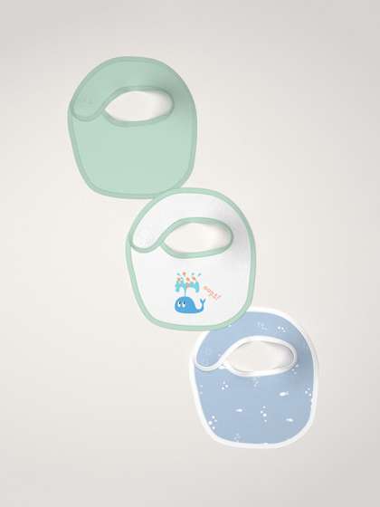 Nauti Nati Infants Pack
                    Of 3 Printed Pure Cotton Bibs