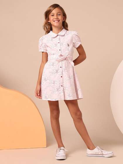U.S. Polo Assn. Kids
                      Girls Floral Printed Fit & Flare Mini Dress