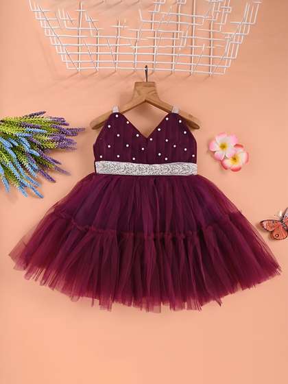 F B EMPIRE Girls
                    Embellished V-Neck Tiered Net Fit & Flare Dress