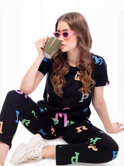 LOTIK Women Printed
                        Cotton T-shirt & Pyjama Night suits
