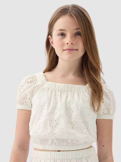 GAP Girls Pure Cotton
                    Square-Neck Schiffli Crop Top