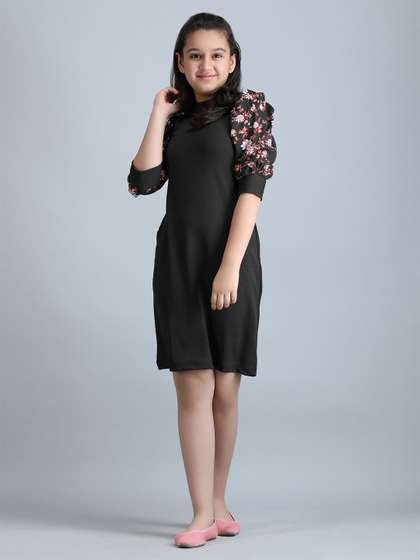 STARWORD Girls Printed
                    Puff Sleeve Round Neck Sheath Dress