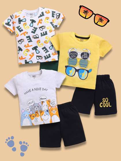 Toonyport Boys Pack Of
                      3 Printed Pure Cotton T-Shirts With Shorts