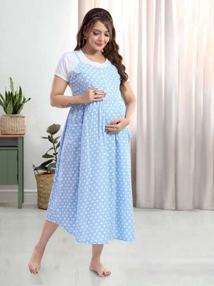 MomsBae Women Polka
                        Dot Printed Pinafore Midi Dress