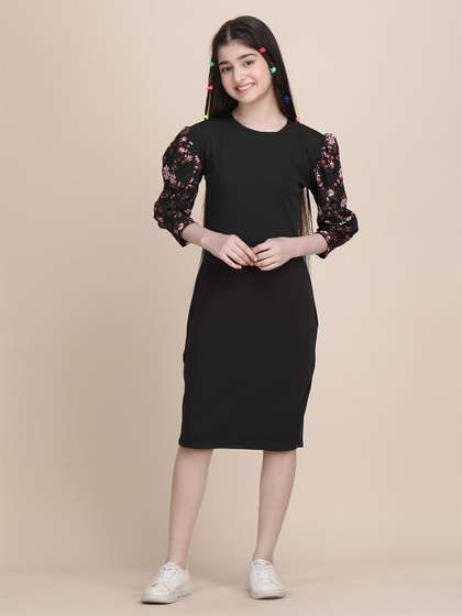 STARWORD Grls Printed
                      Puff Sleeves Fit and Flare Dress