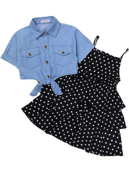NEYSA Girl Polka Dot
                    Printed Shoulder Straps Layered Knee Length Fit and
                    Flare Dress