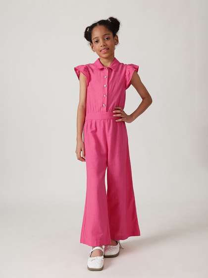 One Friday Girls Pink
                      Regular Fit Frill Sleeve Solid Jumpsuit