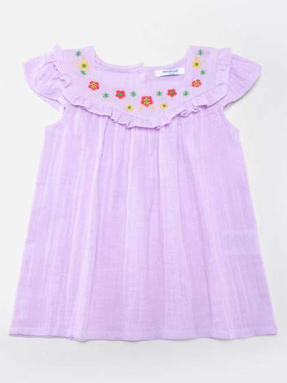 Nauti Nati Girls Floral
                    Embroidered Square Neck Cap Sleeves Ruffled A-Line
                    Dress
