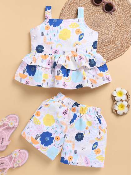Toonyport Girls
                          Printed Square Neck Pure Cotton Top With
                          Shorts