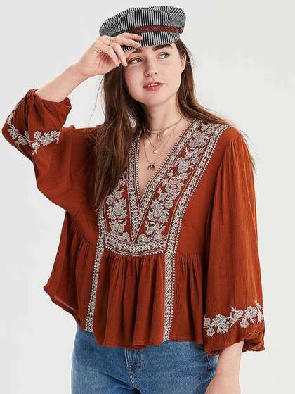 The Roadster
                        Lifestyle Co. Embroidered V-Neck Top