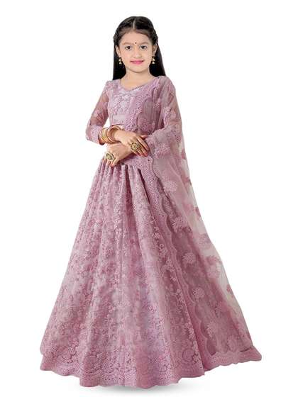 BAESD Girls Embroidered
                    Thread Work Semi-Stitched Lehenga & Unstitched
                    Blouse With Dupatta