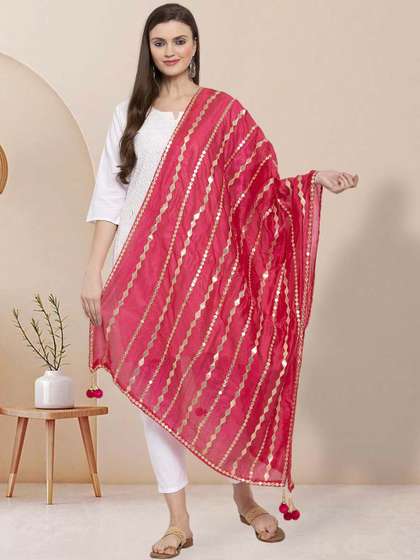 Moda Rapido Striped
                        Leheriya Silk Dupatta With Gotta Patti