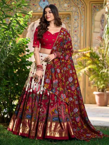 RADHVI BIZ Ethnic Printed Silk Ready to Wear Lehenga & Semi-Stitched Blouse With Dupatta