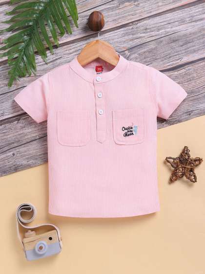 Toonyport Boys Comfort
                    Band Collar Vertical Striped Cotton Casual Shirts