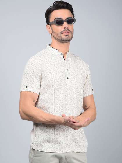 Crimsoune Club Men
                        Abstract Printed Band Collar Pure Cotton A-Line
                        Kurta