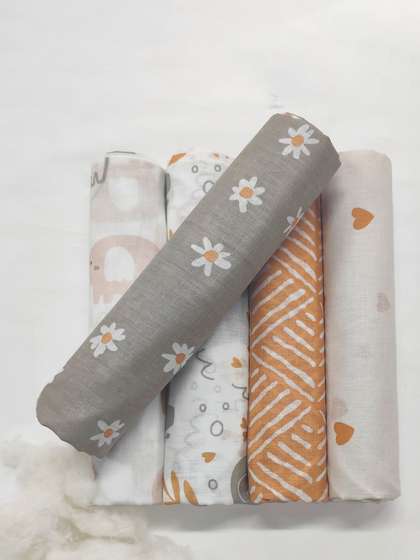 Trance Home Linen Set
                      Of 5 Super Soft Cotton Malmal Swaddle Cloth