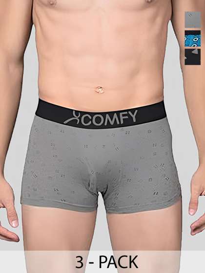 AMUL COMFY Men
                          Pack Of 3 Printed Breathable
                          Trunks-ACM101BTRNK-PB-GY-BK-80-PO3
