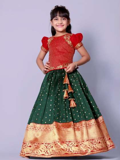 BAESD Girls Embroidered
                    Thread Work Ready To Wear Jacquard Lehenga &
                    Choli