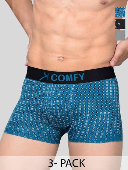 AMUL COMFY Men Pack Of
                      3 Printed Breathable
                      Trunks-ACM101BTRNK-BK-BL-GY-95-PO3