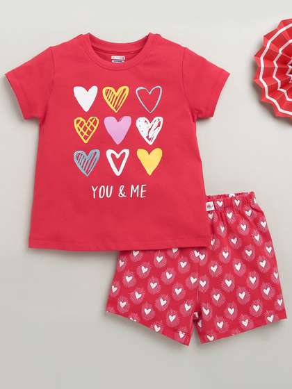 BUMZEE Girls Printed
                        Round Neck Pure Cotton T-Shirt With Shorts