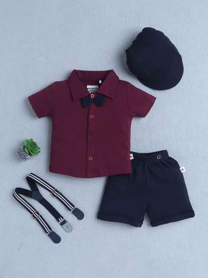 BUMZEE Boys Short
                      Sleeves Pure Cotton Shirt With Shorts &
                      Suspender