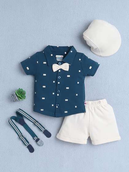 BUMZEE Boys Short
                      Sleeves Pure Cotton Shirt With Shorts &
                      Suspender