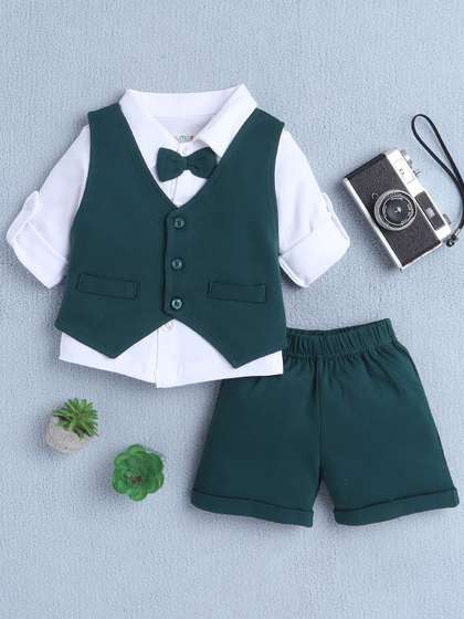 BUMZEE Boys Long Sleeves
                    Pure Cotton Shirt With Shorts & Waistcoat