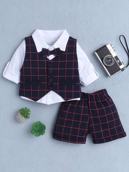 BUMZEE Boys Long Sleeves
                    Pure Cotton Shirt With Shorts & Waistcoat