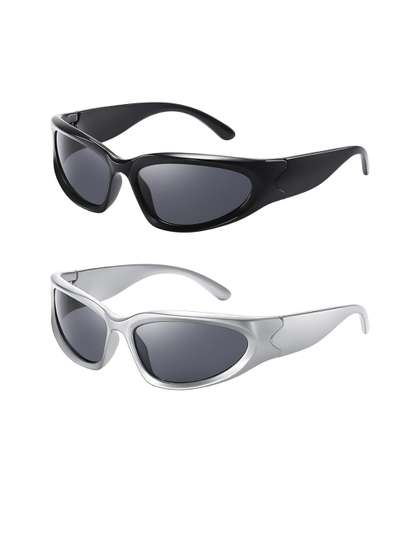 FUNGLASSES Unisex Pack
                    Of 2 Wrap Around Shape Sunglasses SOLJAR BLACK &
                    SILVER BLACK COMBO