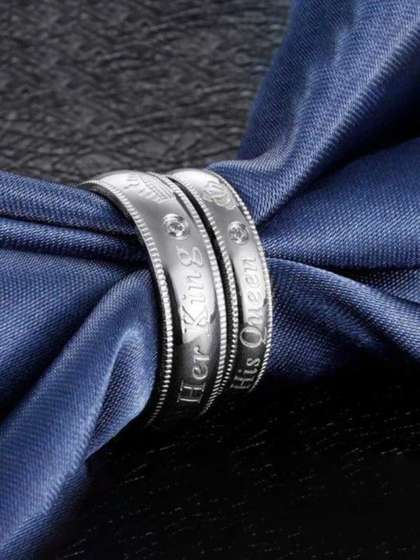 PASU FASHION Set Of 2
                    Sterling Silver-Plated King & Queen Ring Couple
                    Finger Rings
