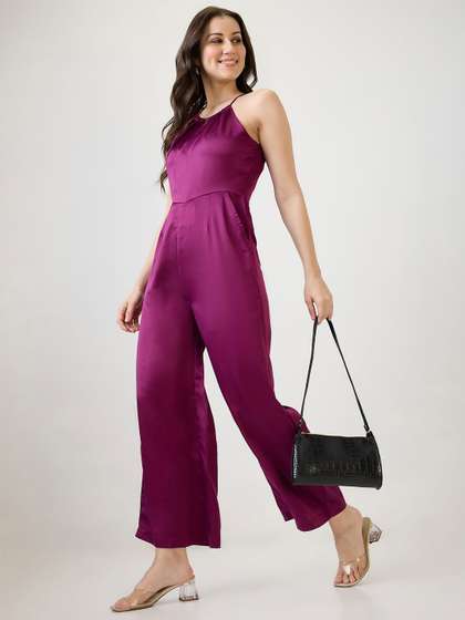 Globus Satin Halter
                        Neck Wide Leg Party Jumspuit