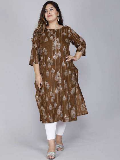 Gs Fashions Plus
                          Size Floral Printed Pure Cotton Round Neck
                          Straight Kurta