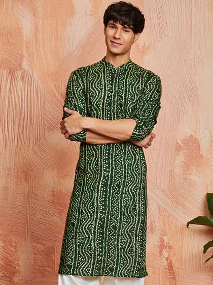 VASTRAMAY Bandhani
                          Printed Band Collar Straight Kurta
