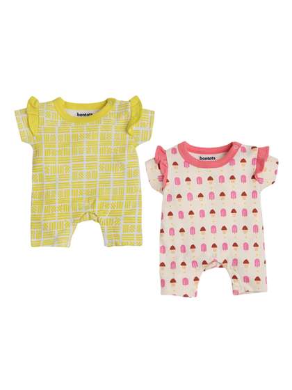 Bontots Infant Girls
                    Pack of 2 Organic Cotton Ruffle Rompers
