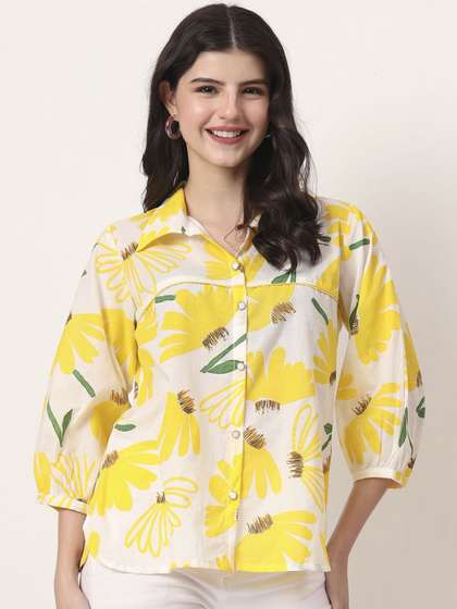 Yufta Floral Print
                        Puff Sleeve Cotton Top