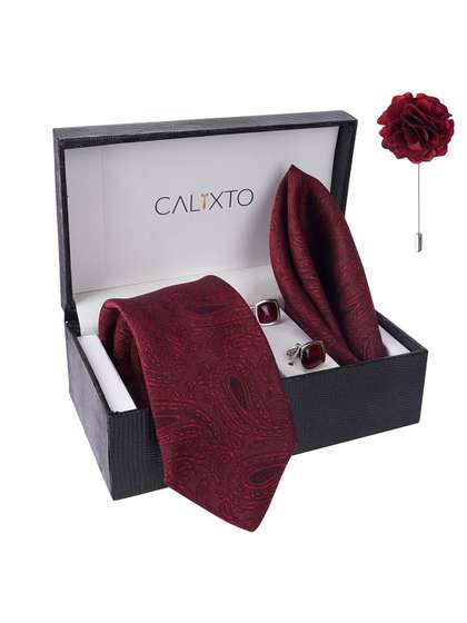 CALIXTO Men Set Of 4
                    Tie, Cufflinks, Pocket Square Accessory Gift Set