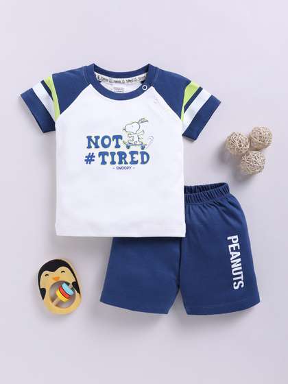 YK X Tinyo Infant Boys
                      Peanuts Printed Pure Cotton T-shirt with Shorts