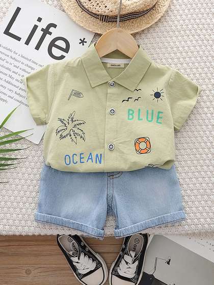 INCLUD Boys Tropical
                    Printed Shirt With Shorts